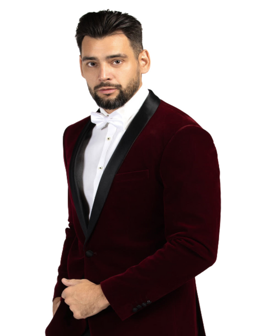 Elegant Velvet Tuxedo Jacket in Burgundy