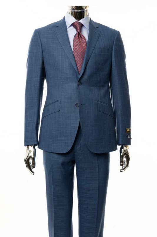 Finest Italian Luxe Light Blue Texture Suit
