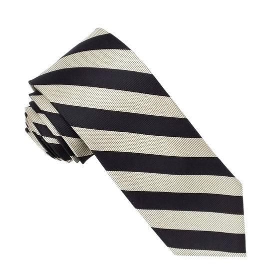 Designer Tie - Black & Ivory White Stripe