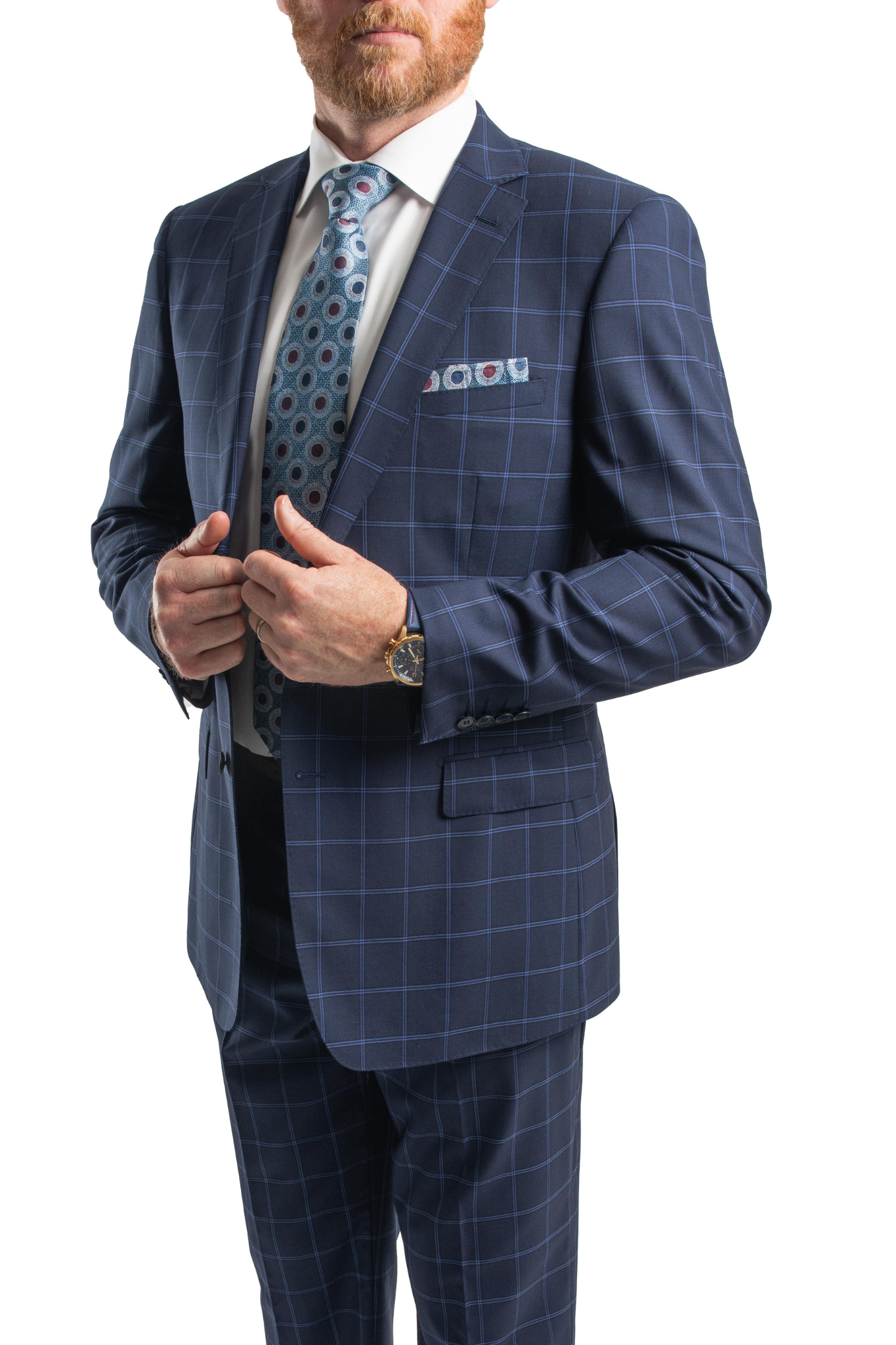 Premium 100% Wool Italian - Navy Windowpane Suit