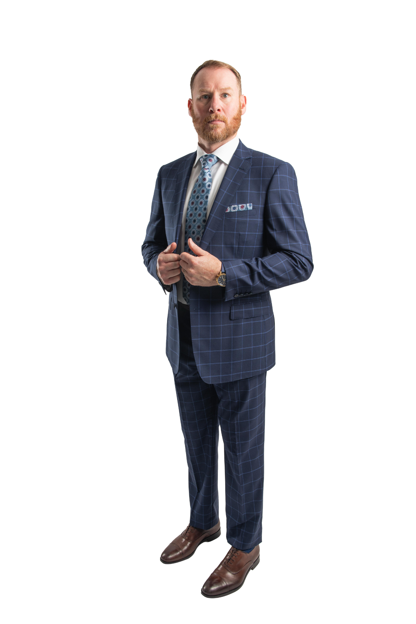 Premium 100% Wool Italian - Navy Windowpane Suit