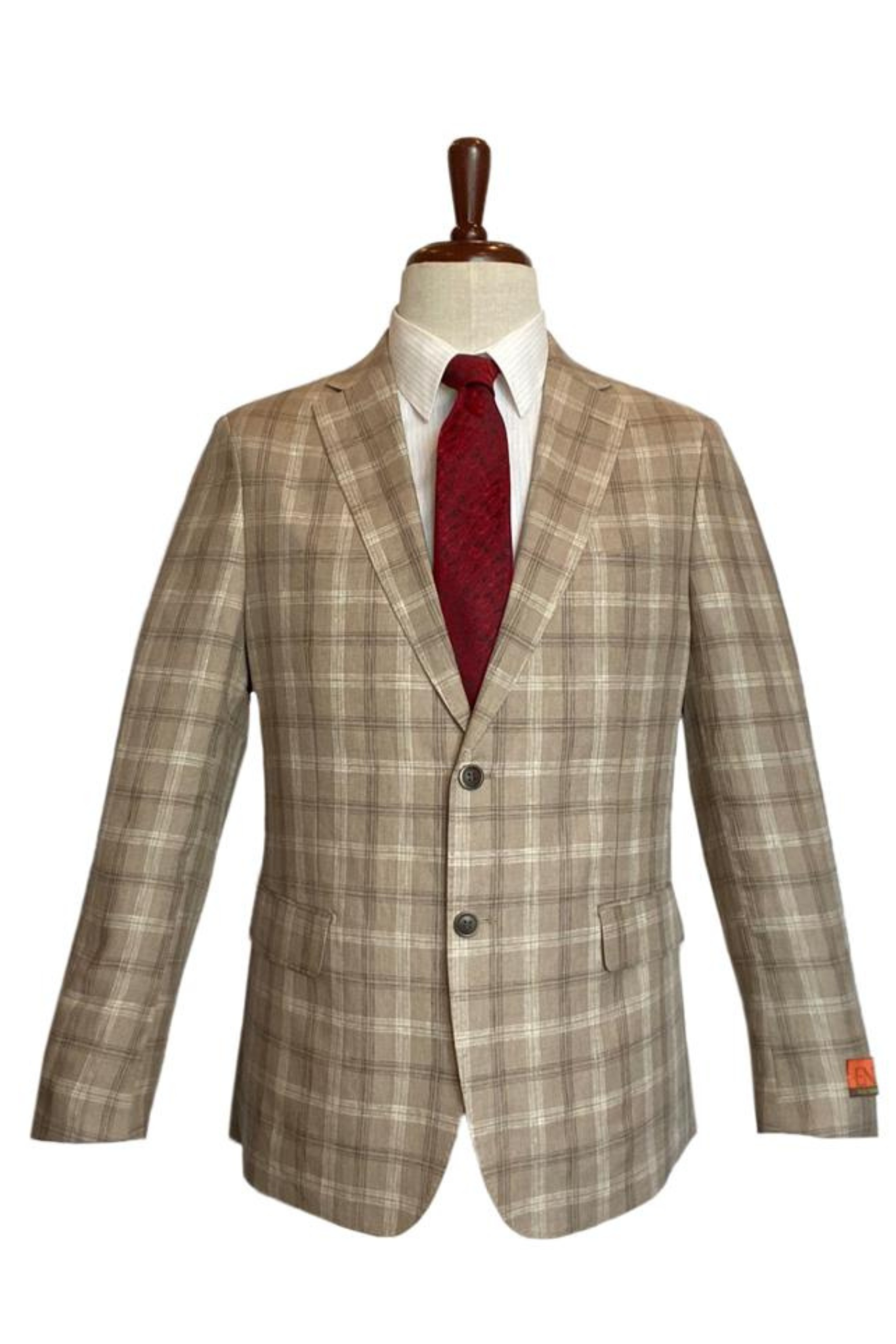 Premium Wool Italian - Classic Fit Blazer Tan Plaid