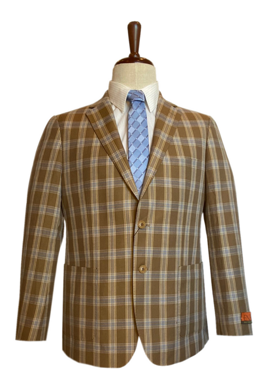 Premium Wool Italian - Classic Fit Blazer Tan Plaid