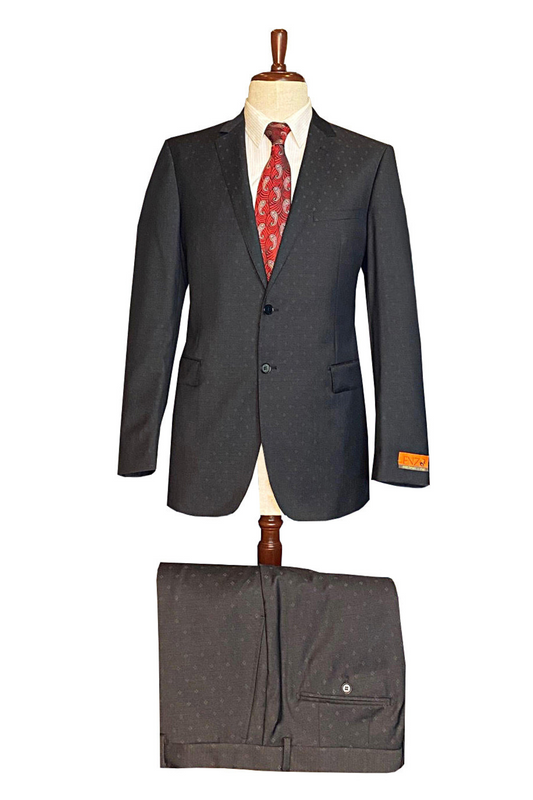 Premium 100% Wool Italian - Black Suit Textured