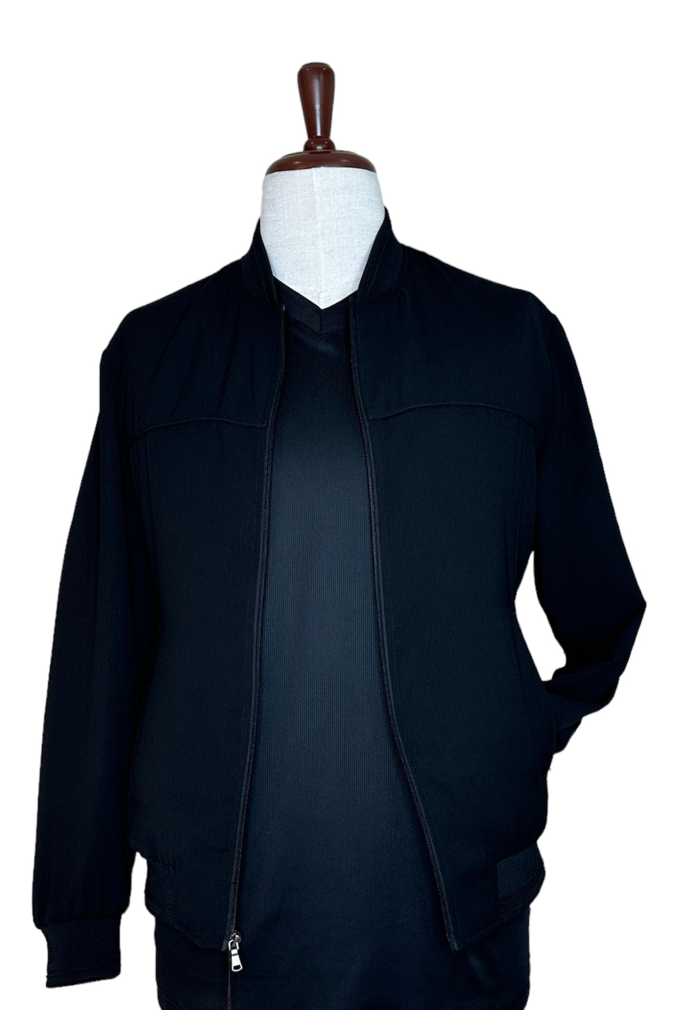 Premium Wool Italian - Black Zipper Front Blazer