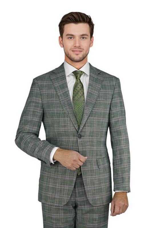 Sophisticated Italian Style - Suit in Gray and Green Windowpane