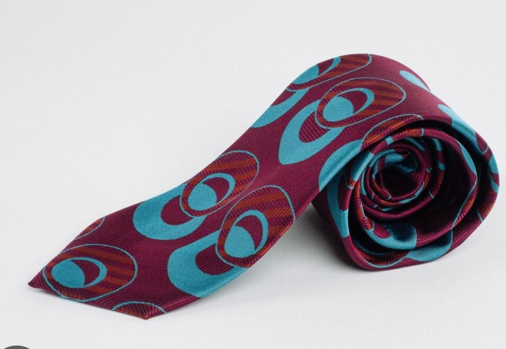 XL Designer Tie - Burgundy & Blue Circle