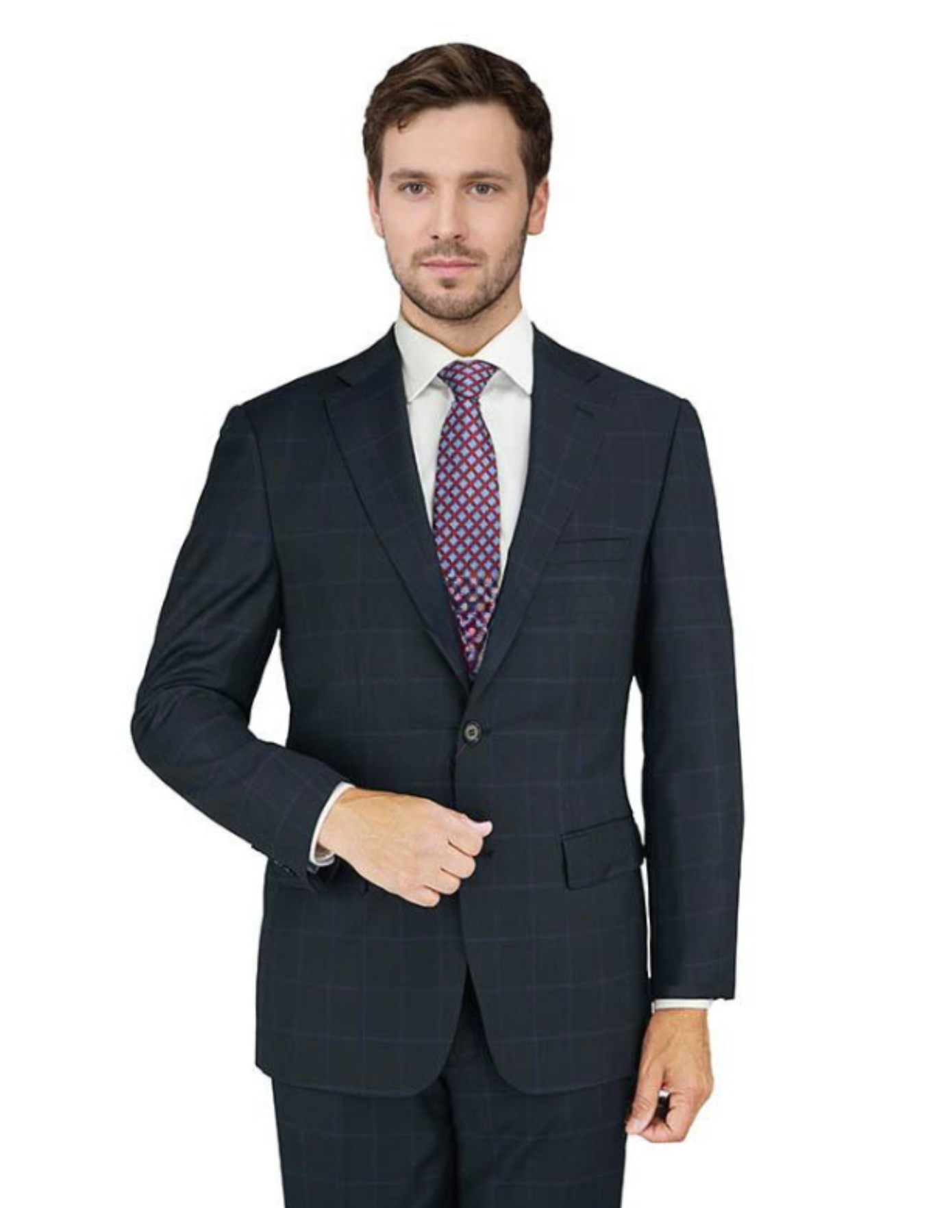 Superfine 100% Wool - Black Windowpane Suit