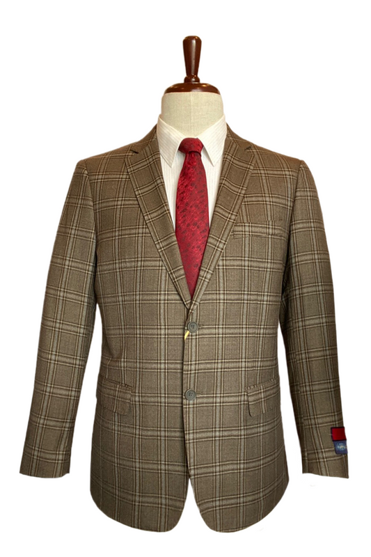 Superfine Wool - Classic Fit Blazer Forest Green & Brown Plaid