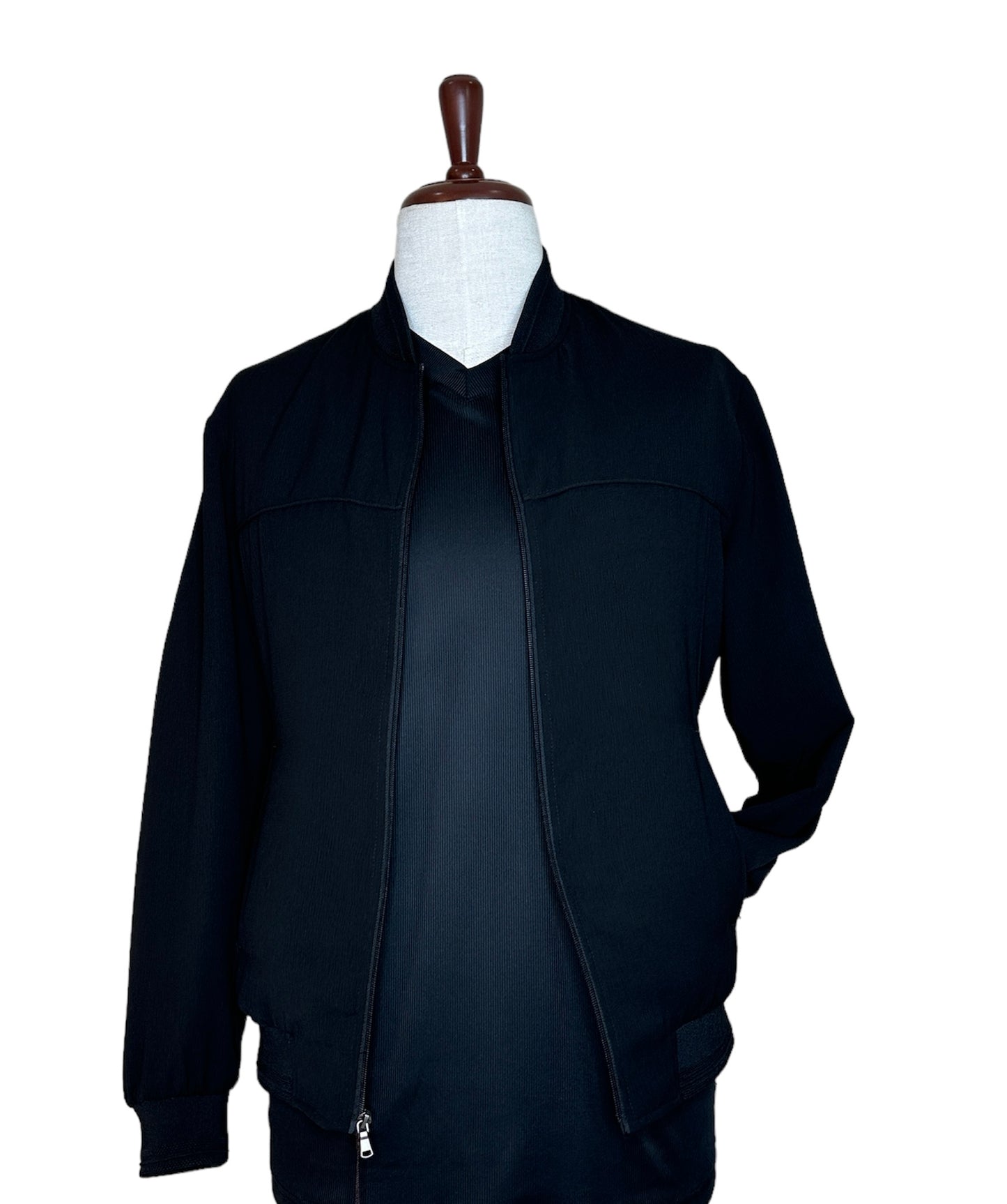 Premium Wool Italian - Black Zipper Front Blazer