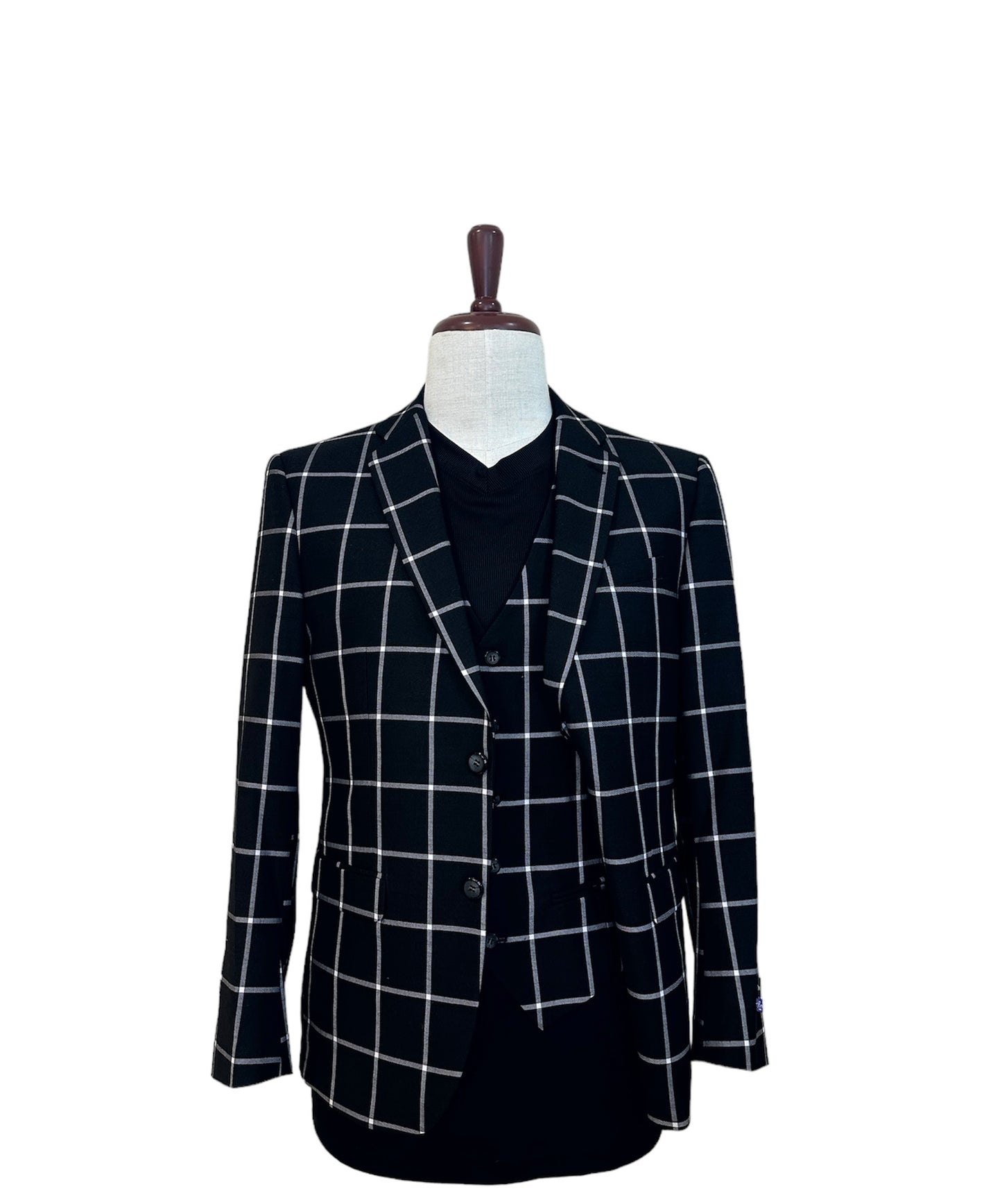 Vintage-Inspired Men's Fashion - Black and Silver Plaid Suit