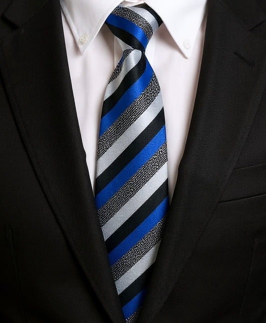 Elegant Tie - Black & Blue & Gray Stripe