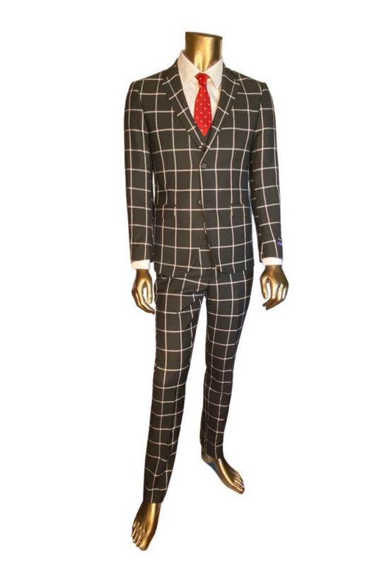 Vintage-Inspired Men's Fashion - Black and Silver Plaid Suit
