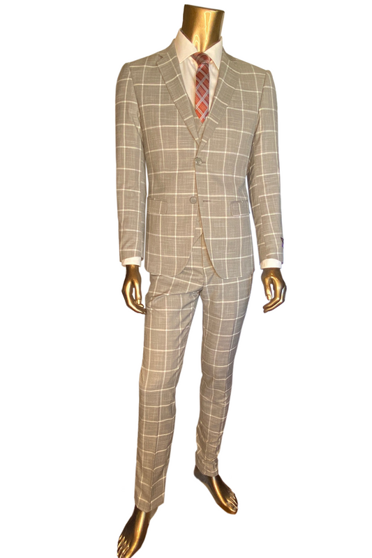 Vintage-Inspired Men's Fashion - 3 Piece Suit Grey Plaid