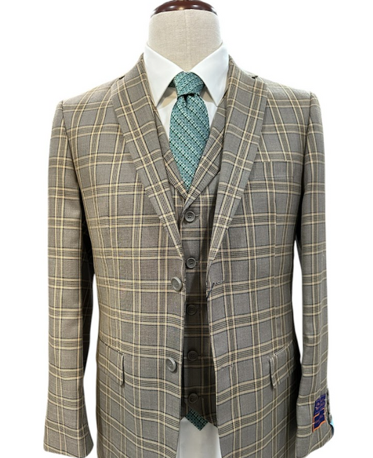 Sophisticated Italian Style - Tan 3 Piece Suit - Super Fine