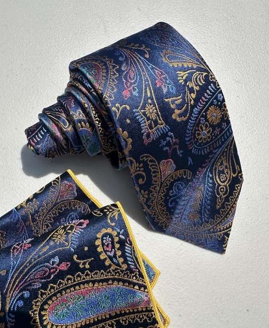 XL Designer Tie - Blue Paisley Floral