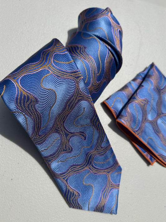 XL Designer Tie - Blue Woven Paisley