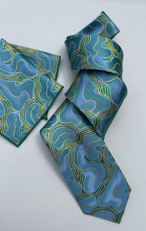XL Designer Tie - Turquoise Blue Woven Paisley