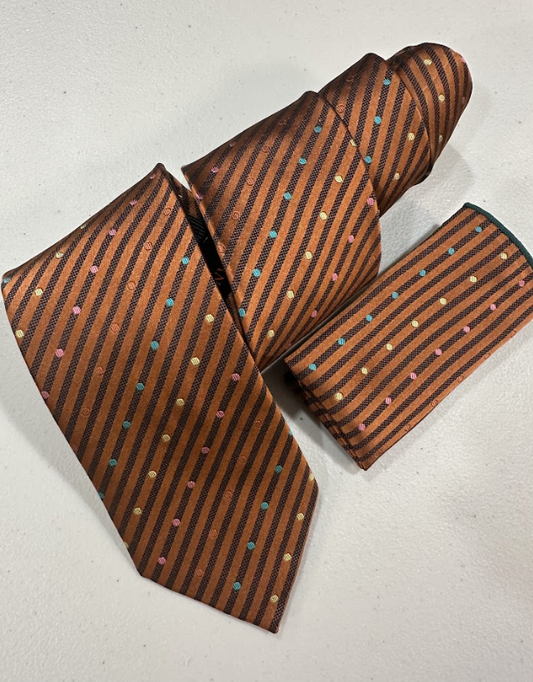 XL Designer Tie - Rust Polka Dot
