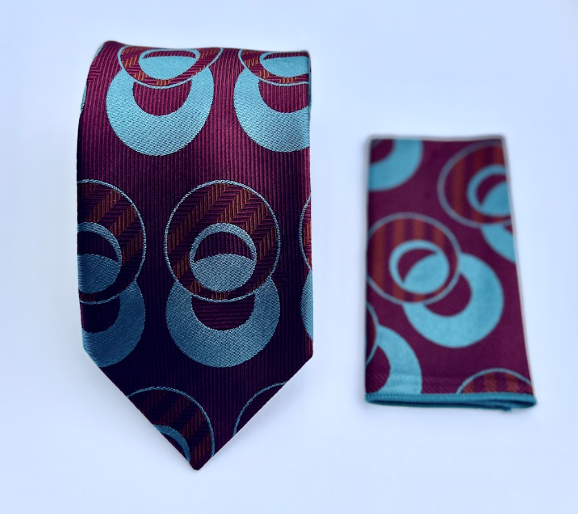 XL Designer Tie - Burgundy & Blue Circle