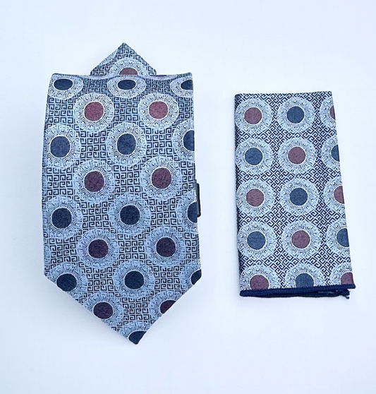 XL Designer Tie - Blue Circle Medallion