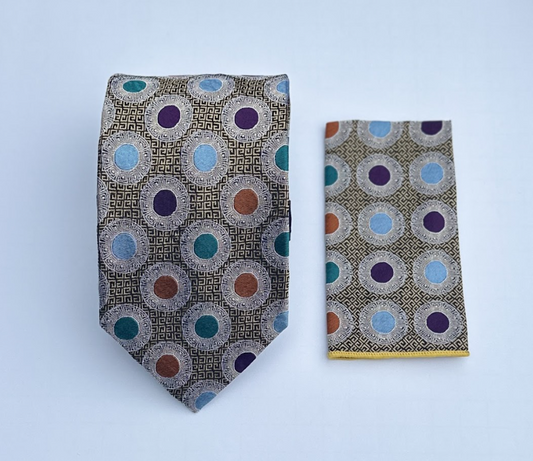 XL Designer Tie - Olive Circle Medallion