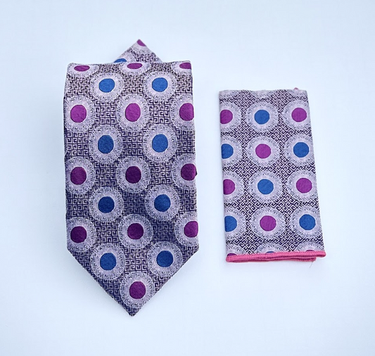 XL Designer Tie - Purple Circle Medallion