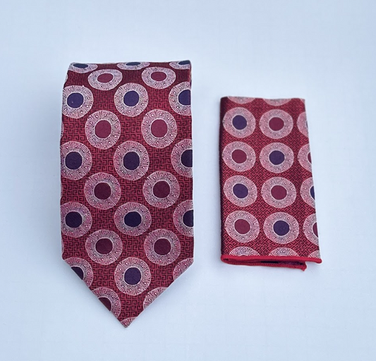 XL Designer Tie - Red Circle Medallion