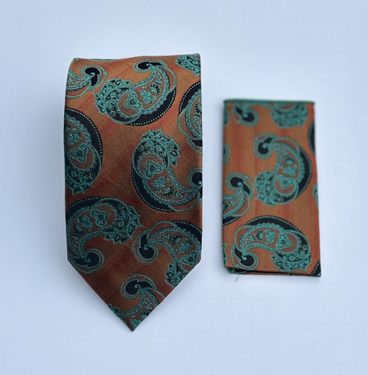 XL Designer Tie - Rust Paisley