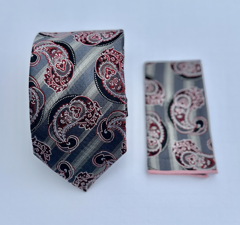 XL Designer Tie - Black & Red Paisley