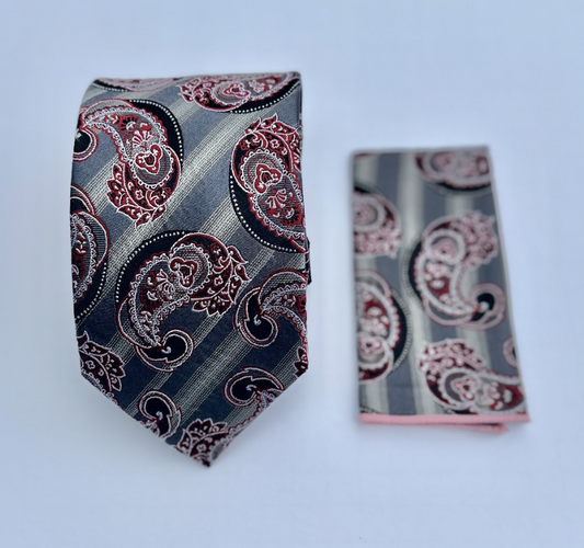 XL Designer Tie - Black & Red Paisley