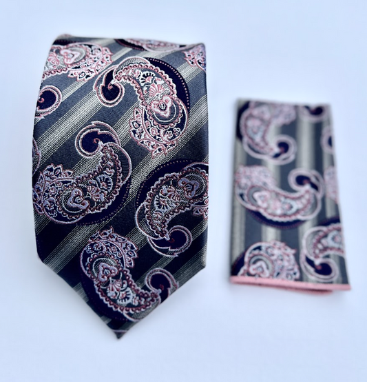 XL Designer Tie - Blue & Pink Paisley