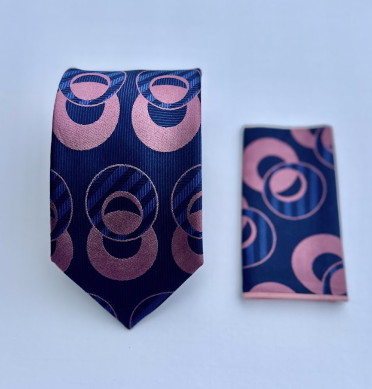 XL Designer Tie - Blue & Pink Circle