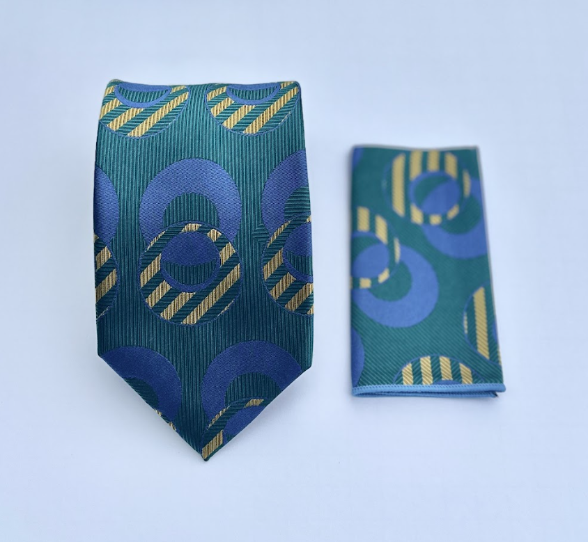 XL Designer Tie - Green & Blue Circle