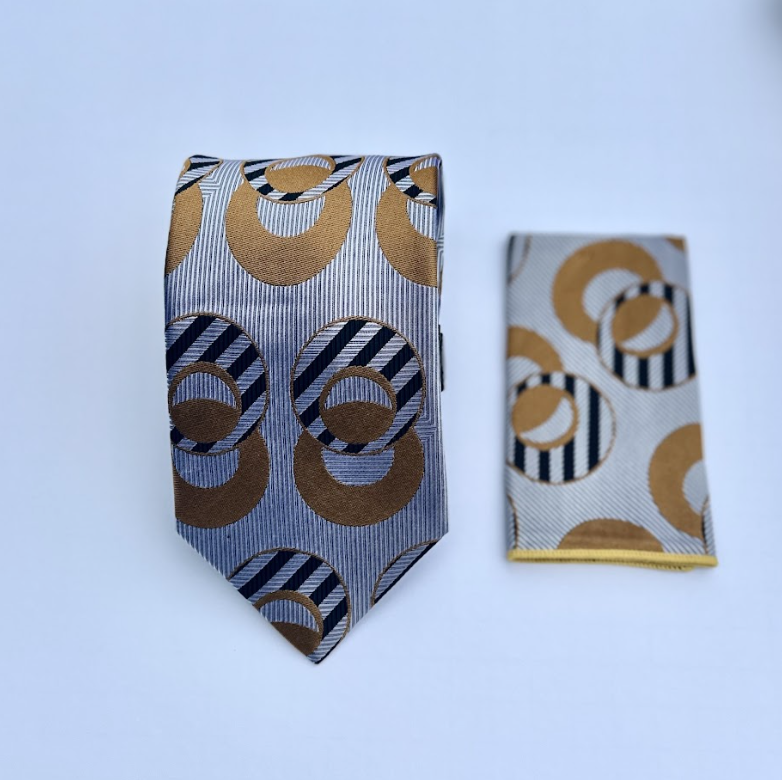 XL Designer Tie - White & Gold Circle
