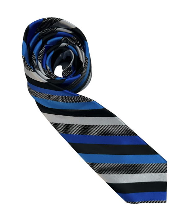 Elegant Tie - Black & Blue & Gray Stripe