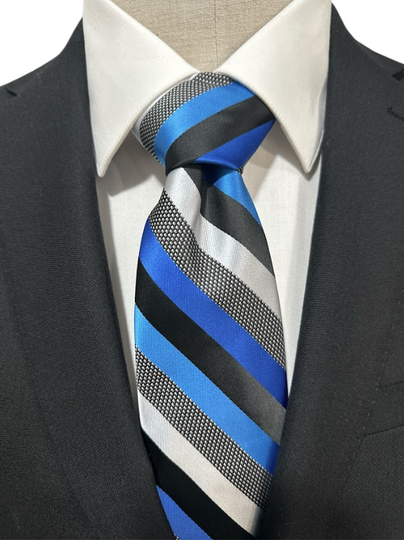 Elegant Tie - Black & Blue & Gray Stripe
