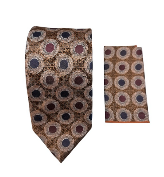 XL Designer Tie - Rust Circle Medallion