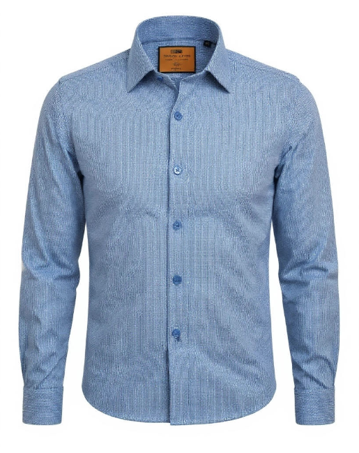 Steven Land - "The Eric" Dress Shirt - Blue & Navy Micro Houndstooth Pattern - French Cuff