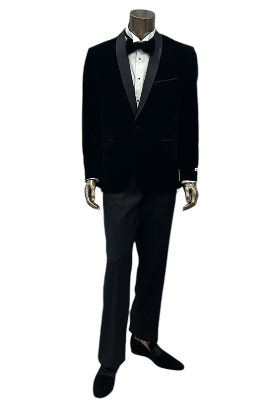 Tuxedo Collection - Black Velvet Tuxedo - Black Bowtie