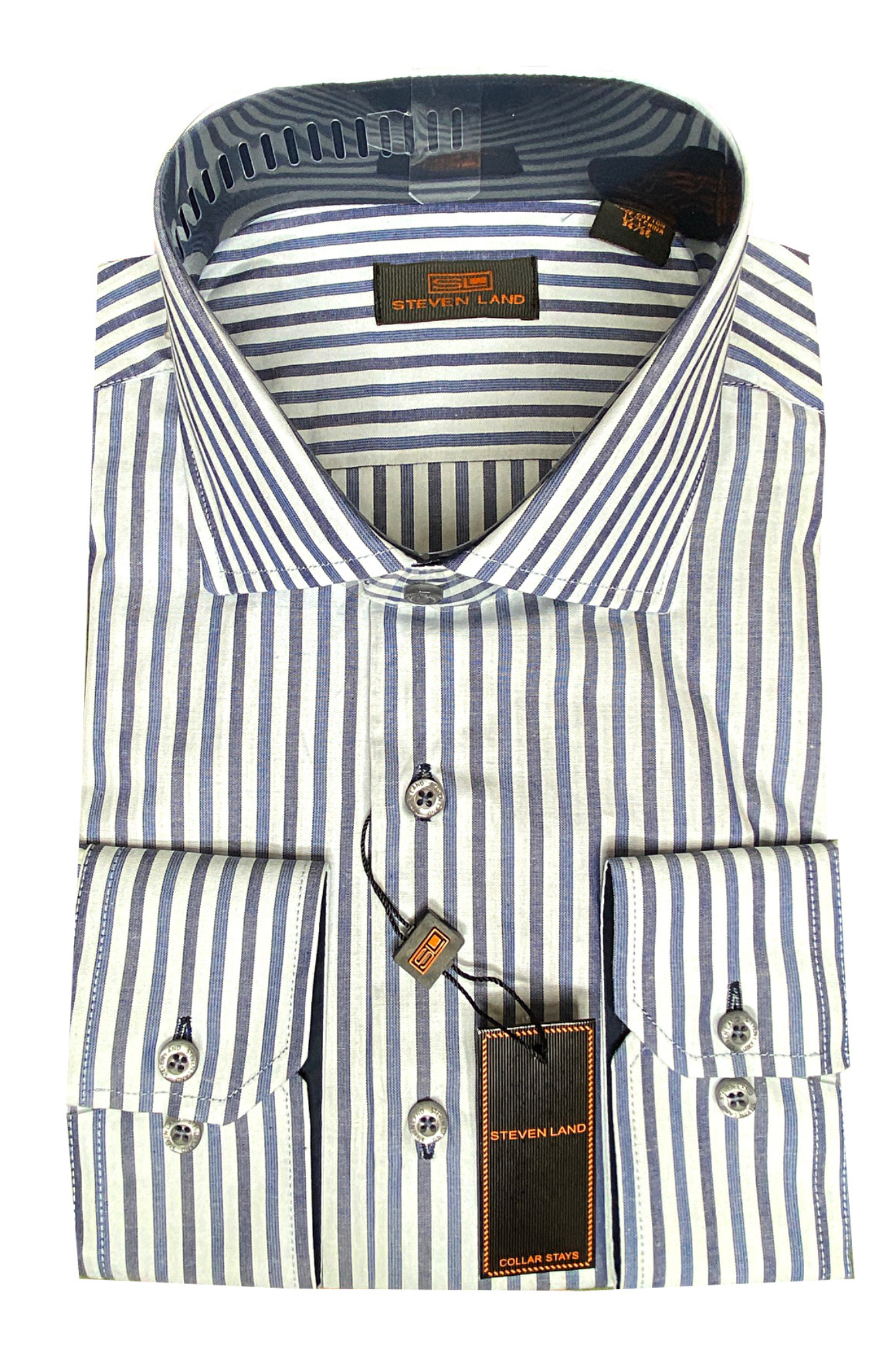 Steven Land - Classic Cuff Dress Shirt - Blue & Charcoal Stripe