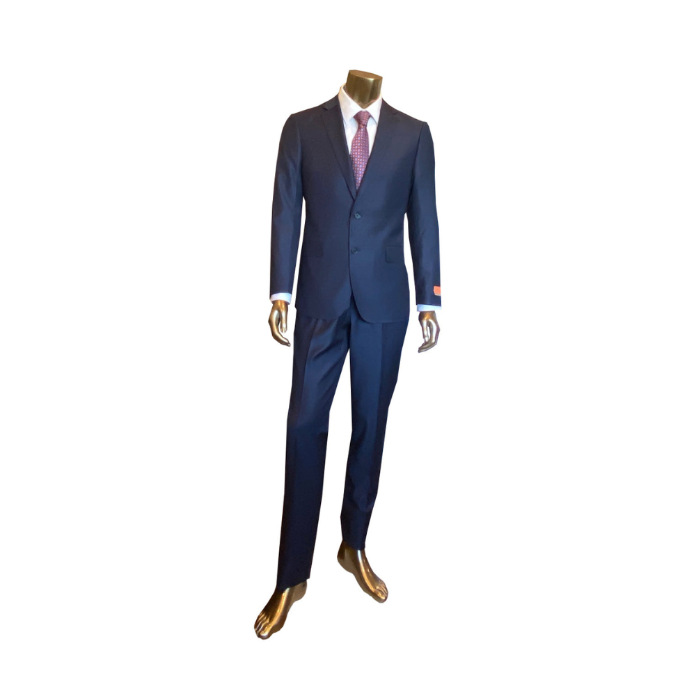 Premium 100% Wool Italian - Two Button Suit Navy Textured