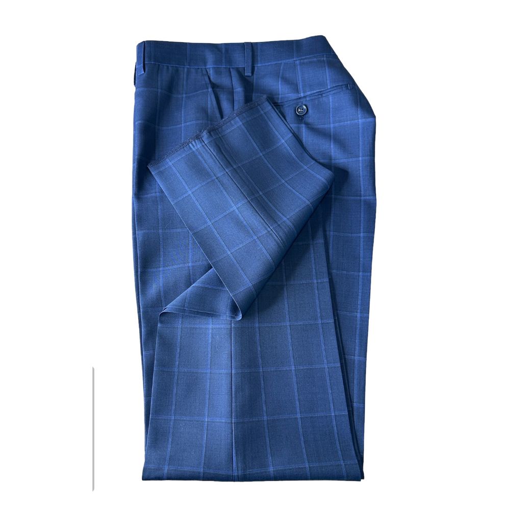 Superfine 100% Wool - Navy Blue Windowpane Suit