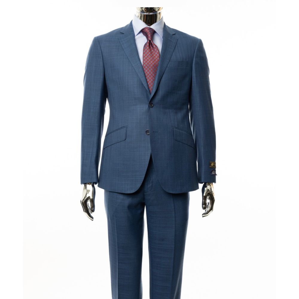 Finest Italian Luxe Light Blue Texture Suit