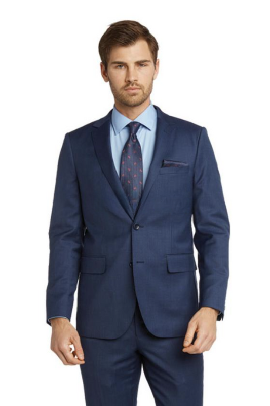 Premium 100% Wool Italian - Two Button Suit Navy Textured