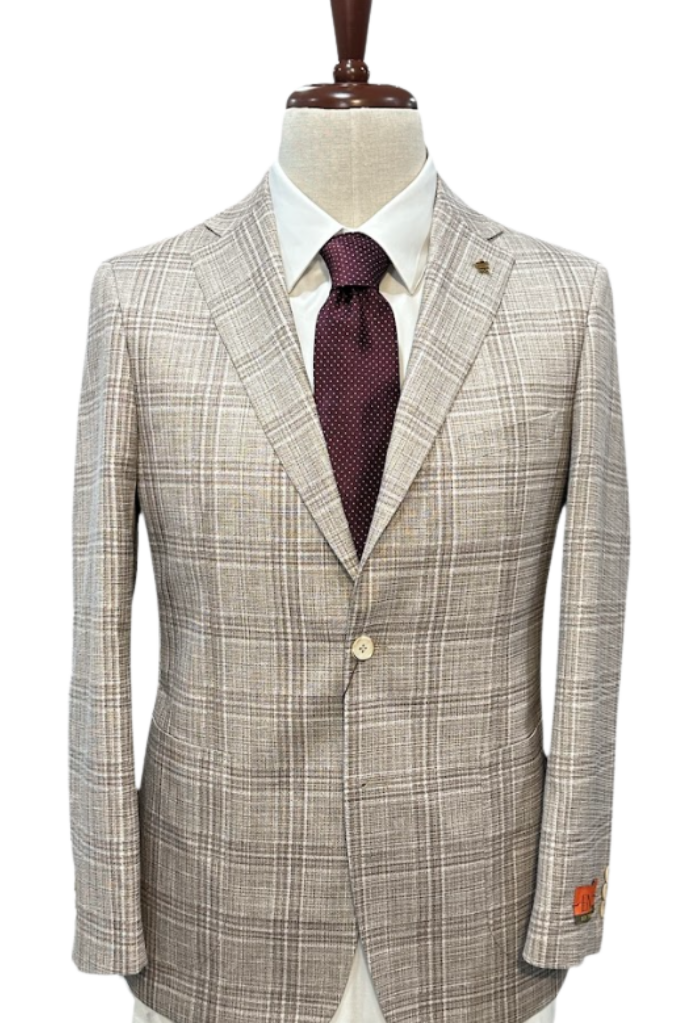 Premium Wool Italian - Blazer - Taupe Plaid