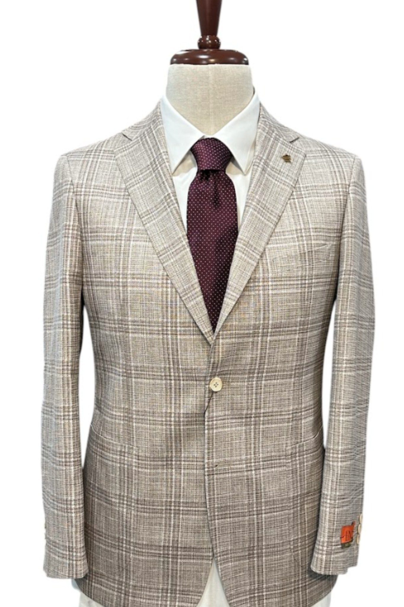 Premium Wool Italian - Blazer - Taupe Plaid