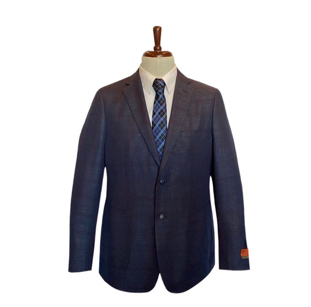 Premium Wool Italian - Classic Fit Blazer Navy Window Pane