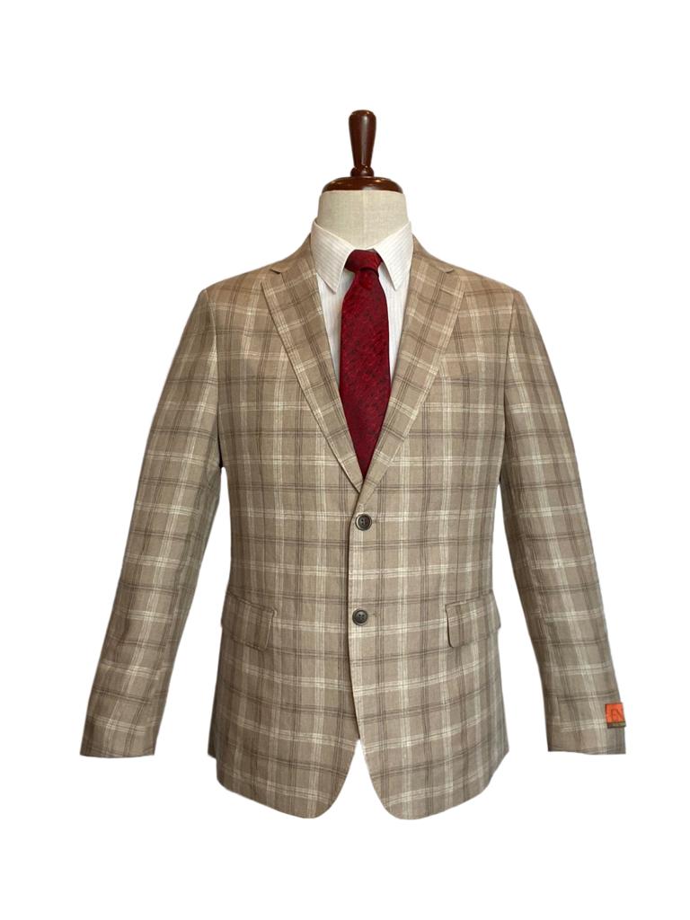 Premium Wool Italian - Classic Fit Blazer Tan Plaid