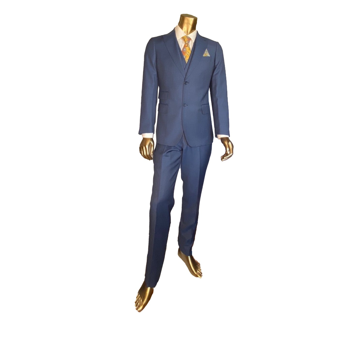 Superfine 100% Wool - 3 Piece Suit Blue Tic
